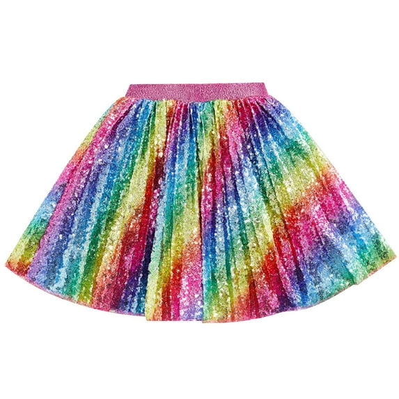 WUXIAN Children Dresses Girls Sequin Skirt Sparkle Mini High Waist Party Tutu Skirts For Girls Sundress,Multicolour,9-10 Years