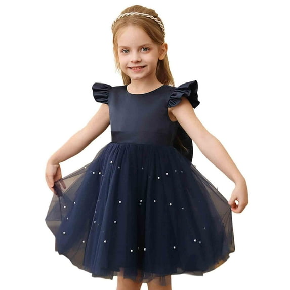 WUXIAN Children Dresses Toddler Mesh Tutu Dress Little Girls Irregular Stylish Tulle Princess Birthday Party Formal Skirt,Navy,5-6 Years