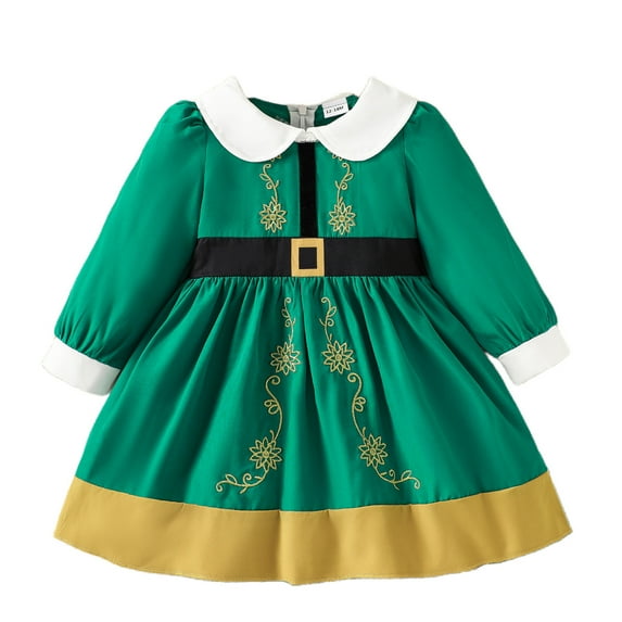 WUXIAN Christmas Child Clothing 2024 Autumn New Fashion Girls Long Sleeve Doll Collar Embroidery Dress Toddler Cute Dailywear