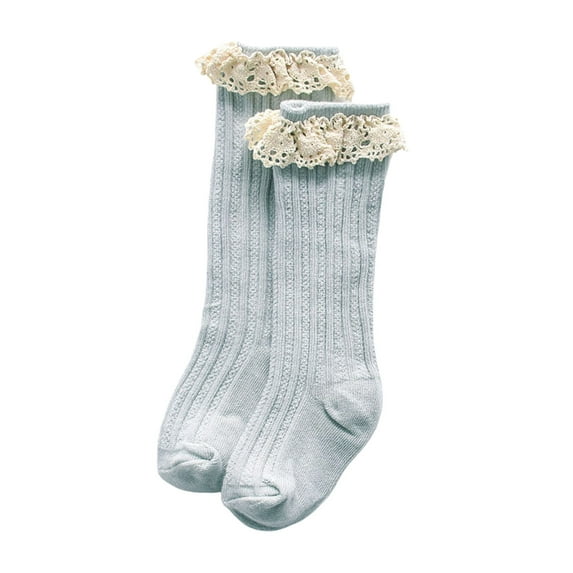 WUXIAN Girls Boys Socks Ruffle Socks With Lace Trim Eyelet Frilly Solid Color Cute Cotton Dress Crew Socks,Light Blue,3-5 Years