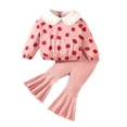 thumbnail image 1 of WUXIAN Girls Clothes Set 2024 Autumn New Baby Sweet Strawberry Print Long Sleeve Doll Collar Top Flare Trouser Child Funny Set, 1 of 6