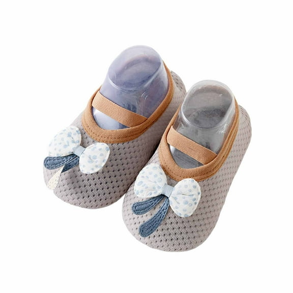 WUXIAN Girls Infant Socks Soft Mesh Crew Anti-Slip Gripper Socks Non-Skid Infant Toddler Cartoon Bow Car Walking Socks,Grey2,2-4 Y