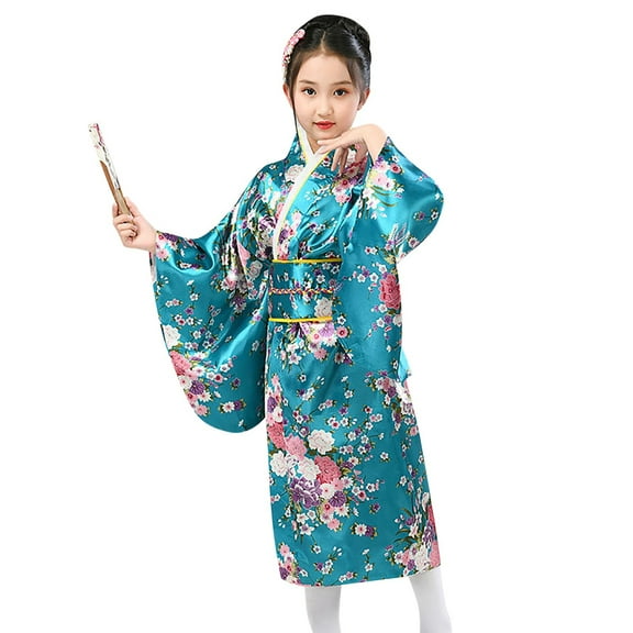 WUXIAN Girls Retro Traditional Dress Kimono Robe For Kids Girls Yukata Kimono Anime Robe Toddler Baby Classic Festival Clothing