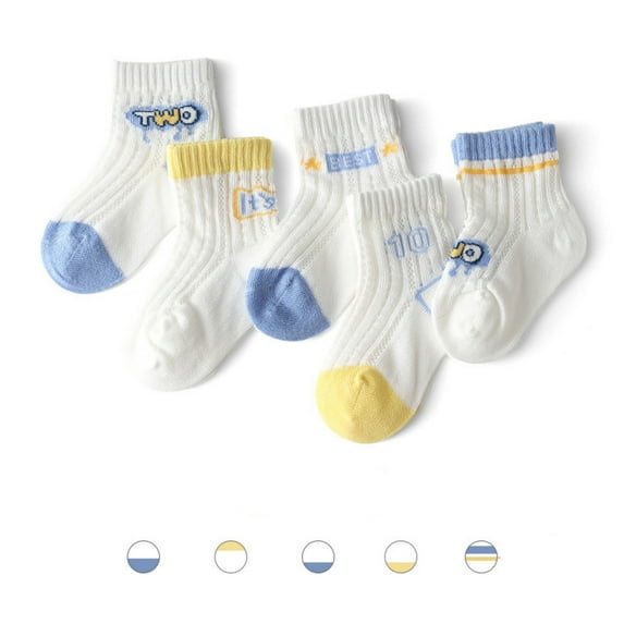 WUXIAN Girls Socks 5 Pairs Soft Mesh Breathable Ankle Socks Multicolour And Cute Printed Comfortable For Summer Socks,White,7Y