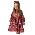 thumbnail image 1 of WUXIAN Kids Girls Christmas Dress Plaid Lace Ruffles Dress Long Sleeve Fall Dress Toddler Stylish Dailywear, 1 of 4