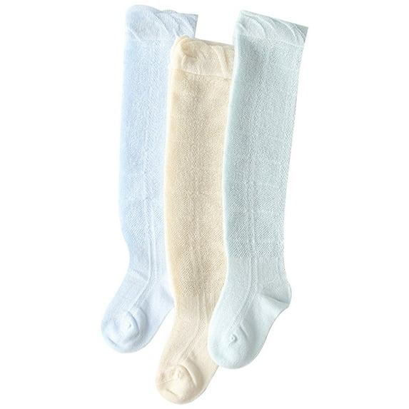 WUXIAN Kids Socks 3 Pairs Knee High Socks Toddler Cartoon Printed Mesh Breathable Dress Socks Kids Cotton Uniform Stockings,Light Green,2-3 Years