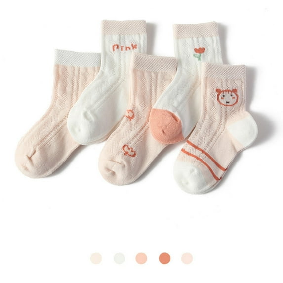 WUXIAN Kids Socks 5 Pairs Soft Mesh Breathable Ankle Socks Multicolour And Cute Printed Comfortable For Summer Socks,Pink2,6M