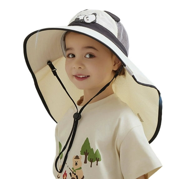 WUXIAN Kids Sun Hats Upf50+ Sun Protection Bucket Hat Toddler Summer Beach Play Hats With Neck Flap Sun Caps,Beige,One Size