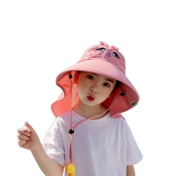 WUXIAN Kids Sun Hats Uv Protection Summer Hat Beach Play Hats Wide Brim Neck Flap Mesh And Adjustable Chin Strap Fishing Hat,Pink,One Size