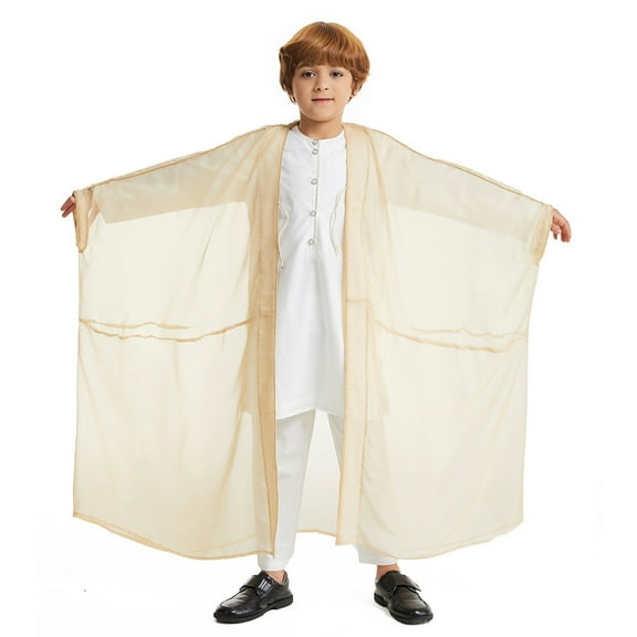 WUXIAN Toddler Arabic Thobe Thobe Long Sleeve Kaftan Crew Robe National Teenage Boys Long Sleeve Embroidered Robe Sets Arab Wear Robe Cozy Streetwear