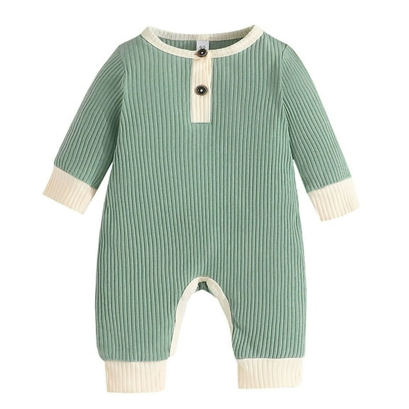 WUXIAN Toddler Boys Girls Long Sleeve Patchwork Colour Ribbed Romper Jumpsuit Onesie Baby Children Cozy Dailywear