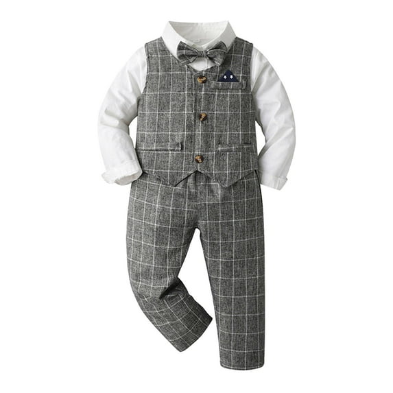 WUXIAN Toddler Boys Long Sleeve Shirt Plaid Shirt Tops Pants Coat With Tie 4pcs Child Kids Gentle Outfits Baby Trousers Classic Dailywear