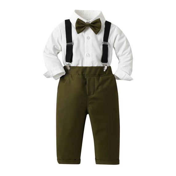 WUXIAN Toddler Boys Long Sleeve Shirt Tops Pants With Tie Child Kids Gentle Outfits Party Dress Baby Trousers Comfortable Dailywear