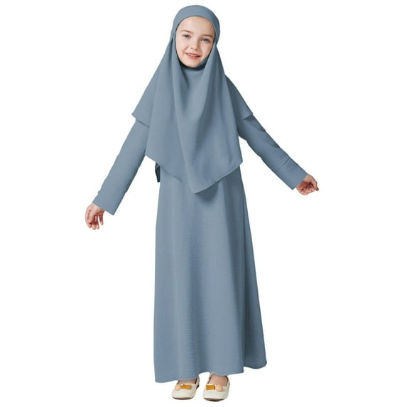 WUXIAN Toddler Dress For Girls Long Sleeve Prayer Dress Hijab For Girls Abaya Breathable Streetwear