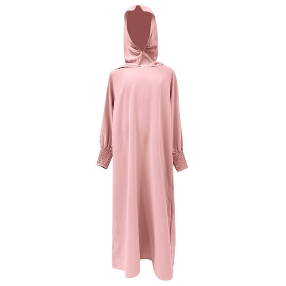 WUXIAN Toddler Elegant Middle Arab Girls Abaya Hoodie Loose Dress Prayer Robe Long Dress Soft Baby Streetwear