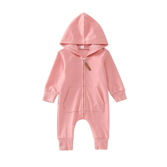 WUXIAN Toddler Girls Boys Winter Long Sleeve Jumpsuit Hooded Solid Color Outwear Children Clothes Baby Relaxed Fit Dailywear