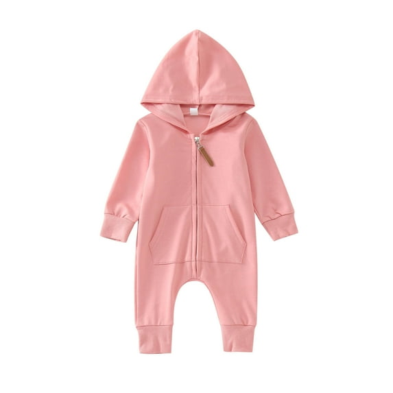 WUXIAN Toddler Girls Boys Winter Long Sleeve Jumpsuit Hooded Solid Color Outwear Children Clothes Infants Baby Versatile Dailywear
