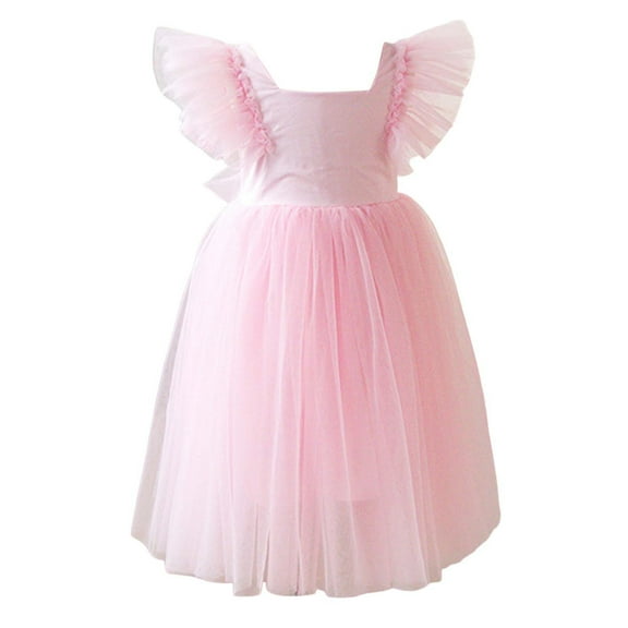 WUXIAN Toddler Girls Dress Ruffle Short Sleeve Square Neck Backless Tutu Dresses Wedding Elegant Princess Dress Clothing For Girls Cozy Dailywear