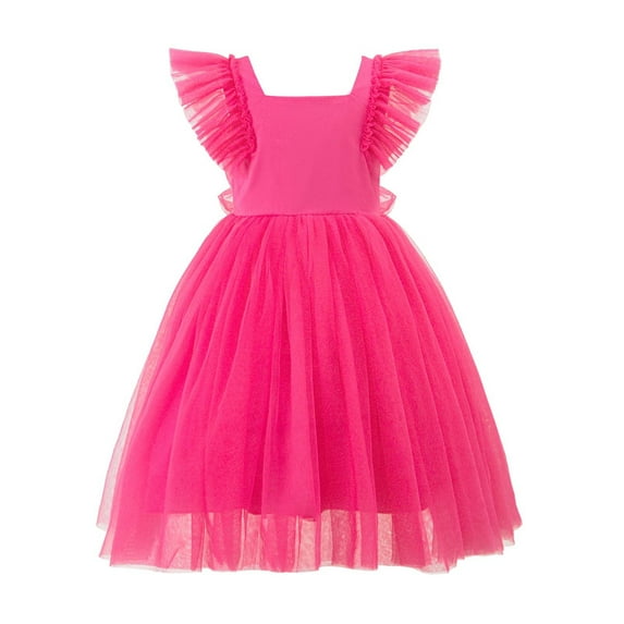 WUXIAN Toddler Girls Dress Ruffle Short Sleeve Square Neck Backless Tutu Dresses Wedding Elegant Princess Dress Clothing For Girls Baby Leisure Dailywear