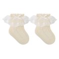 thumbnail image 1 of WUXIAN Toddler Girls Socks Ruffle Soft Double Frilly Lace Socks Kids Cute Ankle Cotton Dress Socks,Beige,4-5 Years, 1 of 2