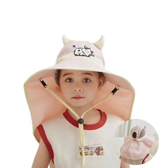 WUXIAN Toddler Girls Sun Hats Upf50  Sun Protection Bucket Hat Toddler Summer Beach Play Hats With Neck Flap Fishing Hat,Pink,One Size