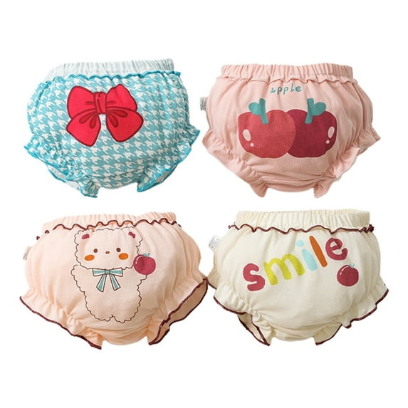WUXIAN Toddler Kids Baby Girls Underpants Cute Print Underwear Shorts Cotton Ruffled Briefs Trunks 4PCS Trousers Children Classic Panties