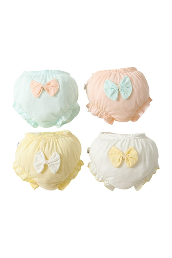 Toddler Kids Baby Girls Underpants Cute Print Underwear Shorts Cotton Ruffled Briefs Trunks 4PCS Trousers Children Trendy Panties