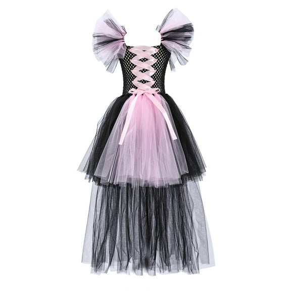 WUXIAN Toddler Kids Baby Girls Witch Rainbow Black Gown Fancy Dress Up Party Tutu Dress Tulle Dresses Sundress Children Simple Dailywear