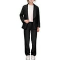 thumbnail image 1 of WUXIAN Toddler Kids Girls Clothing Sets Solid Color Lapel Suit Coat Button Down Long Seelve Blazer Jacket And Pants Tracksuit,Black,7-8 Years, 1 of 9