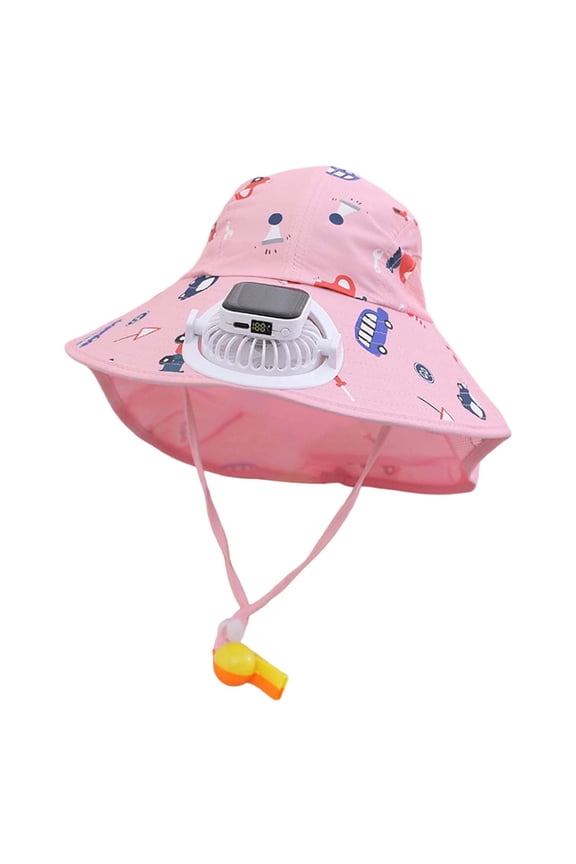 Toddler Kids Sun Hats Kids Solar Fan Hat With Usb Charging Cartoon Print Sun Hat Upf 50+ Outdoor Adjustable Wide Brim Bucket Hats For Kids Toddler Beach Safari Hat,Pink,3