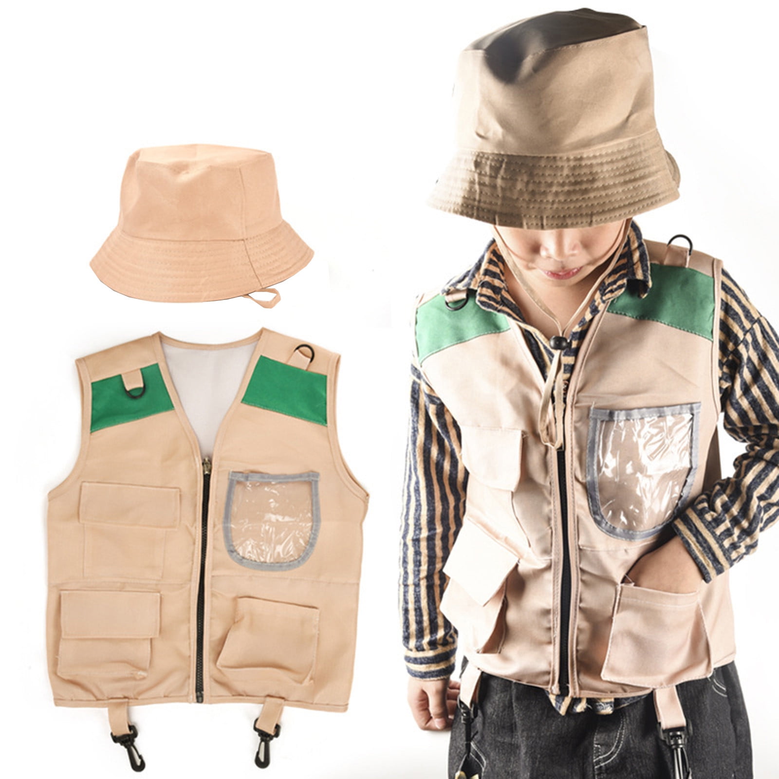 WUXIAN Toddler Kids Vest Hat With Pockets Dress Up Cargo Vest And Hat