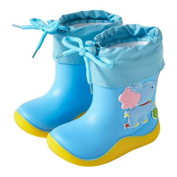 WUXIAN Toddler Rain Shoes Boys Girls Water Shoes Elephant Cartoon Character Rain Shoes With Warm Bundle Muzzle Cute Footwear