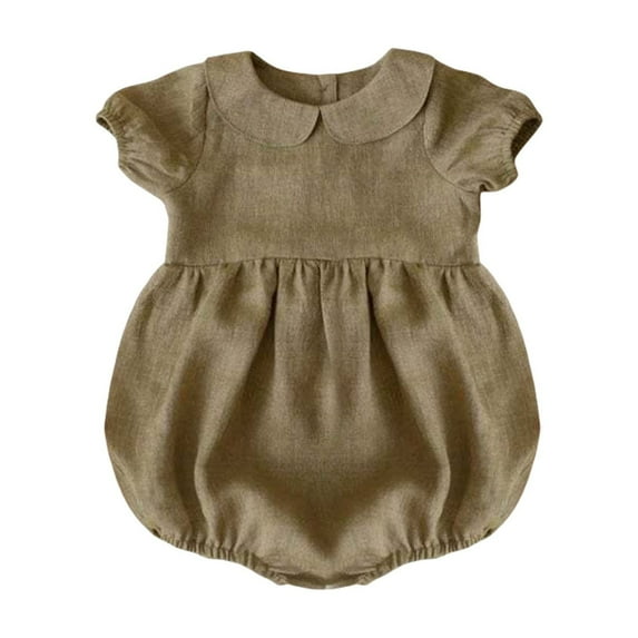 WUXIAN Toddler Toddller Baby Girls Romper Cotton Linen Solid Color Baby Cloth Daily Wear Summer Sleeveless Climbing Cloth Onesie Children Lovely Dailywear