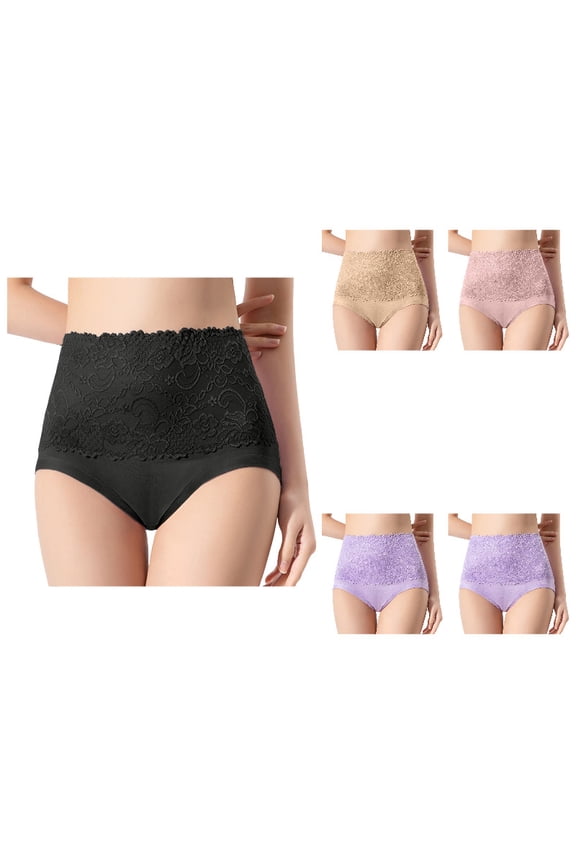 Underwear For Women Solid Color Plus Size High Waist S No Show Bikini Panties Stylish Lace Floral Embroidery Patchwork Seamless Stretch Relaxed Comfy Soft Brief ,Black,XXXXL