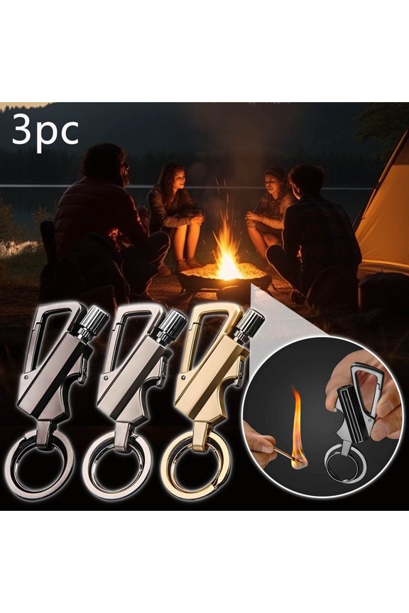 3-in-1 Permanent Match Lighter, Keychain Multitool with Bottle Opener, Refillable Kerosene Fire Starter for Outdoor Survival