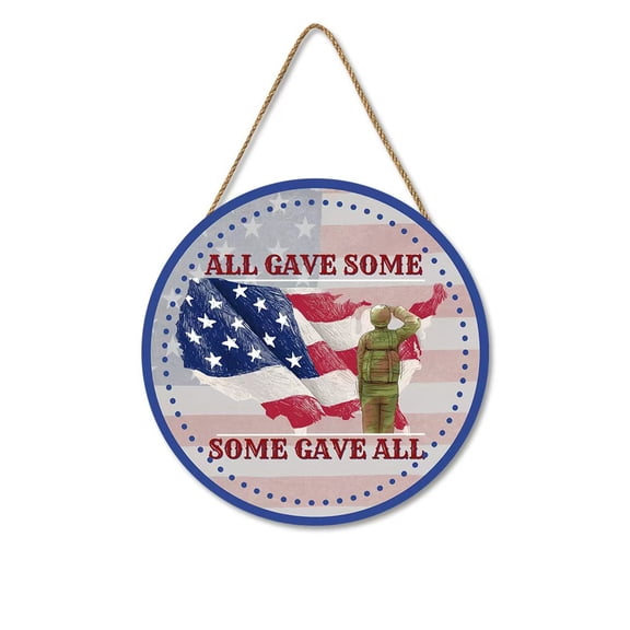 WUXICHEN 4th of July Patriotic Wood Door Hanging Wall Decoration Red White Blue Rustic Woodcraft 11.42x11.42 Inch
