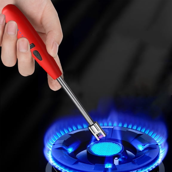 WUXICHEN Candle Lighter, USB Rechargeable Windproof Long Lighter, 360° Rotatable Flexible Neck for Party or BBQ, Red