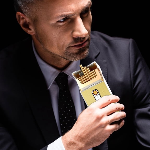 WUXICHEN Case with Lighter, USB Rechargeable Flameless Windproof Electric Lighter, Portable Cigarette Box for Daily Carry, Gold