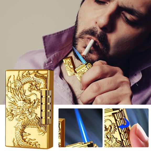 WUXICHEN Dragon Relief Lighter, Portable Pocket Windproof Torch, Slanted Flame Butane Lighter for Candles or Kitchen