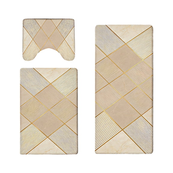 WUXICHEN Gold Marble Bath Mat Set, 3-Piece Rubber Absorbent Rug, Non-Slip Diatom Mud Carpet for Bathroom or Shower, Modern Home Decor, A