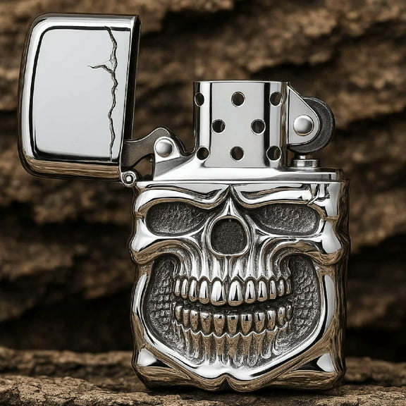 WUXICHEN Heavy Armor Skull Lighter, Double Sided Relief Metal Butane Torch, Refillable Windproof Lighter for Collection or Gift, Black