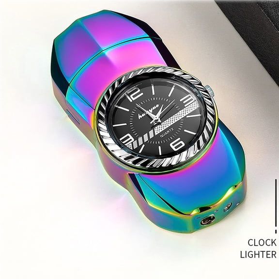 WUXICHEN Inflatable Windproof Straight Blue Flame Lighter, Metal Lighter with Sports Car LED Watch Dial, Multi-Color Ice, Color Ice
