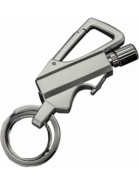 Keychain Match Lighter, 3-in-1 Multitool with Bottle Opener, Refillable Kerosene Fire Starter for Outdoor Camping, Silver with Cloth