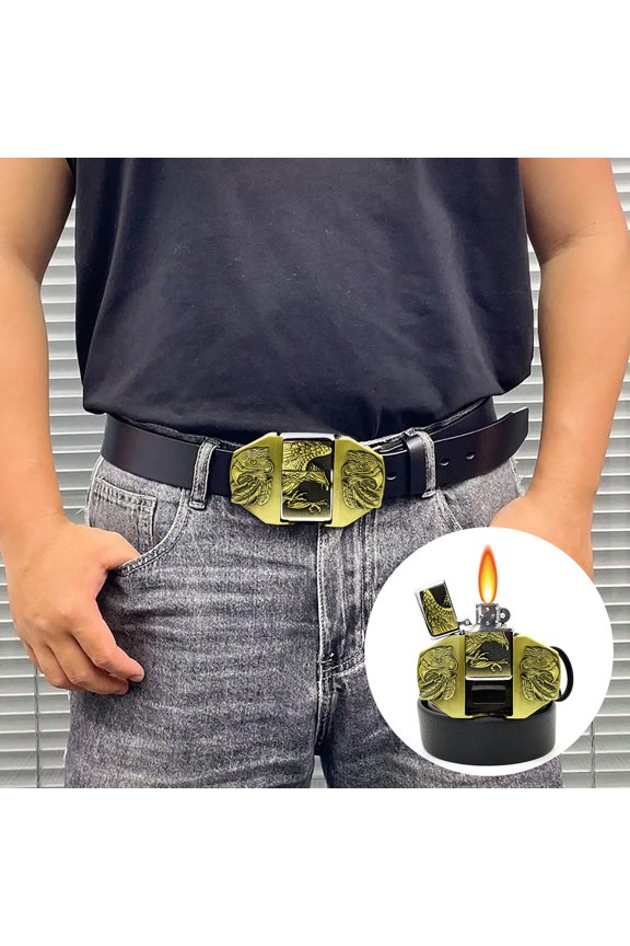 Lighter Belt, Alloy Personalized Belt with Built-in Lighter, Fashion Hip Hop Punk Style Belt for Youth, Black