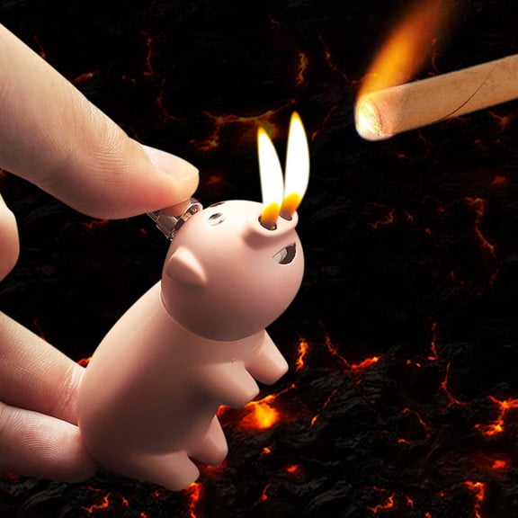 WUXICHEN Pig Shape Double Fire Lighter, Nose Spray Open Flame Inflatable Torch, Cute Animal Lighter for Gift