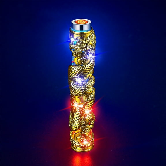 WUXICHEN Rechargeable Blow Flash Lighter, Colorful Light Inflatable Butane Torch, Visible Window Windproof Lighter, Gold