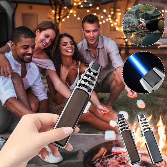WUXICHEN Torch Lighter, 4-Pack Refillable Butane Jet Lighter, Windproof Blue Flame for Candle Camping BBQ, 2 Wood + 2 Fiber