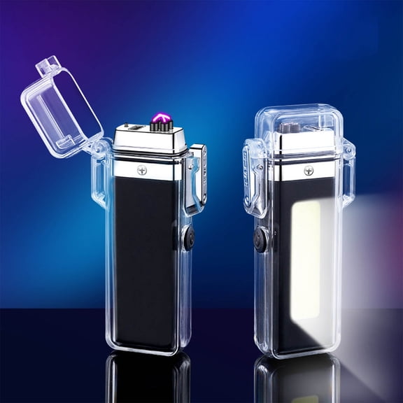 WUXICHEN Transparent Waterproof Arc Lighter, Type-C Fast Charging with COB Light Strip, Women's Lighter for Outdoor, Business Black