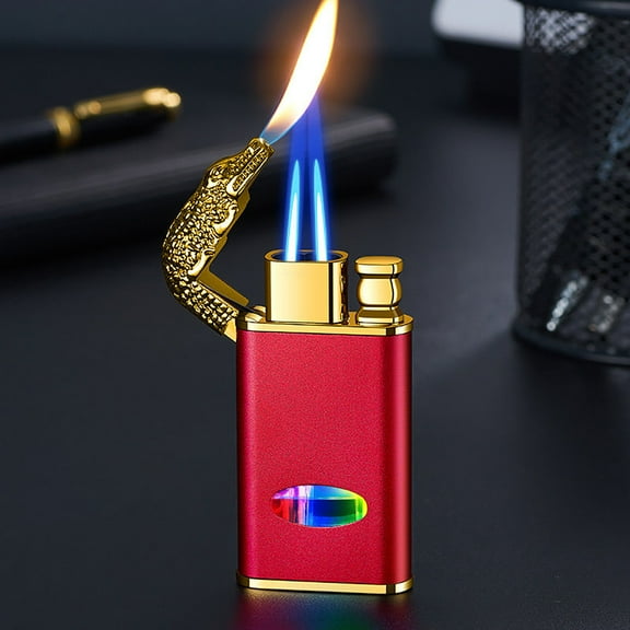 WUXICHEN Voice Controlled Ignition Lighter, Windproof Double Flame Butane Torch, Transparent Compartment Men's Lighter Gift, Red