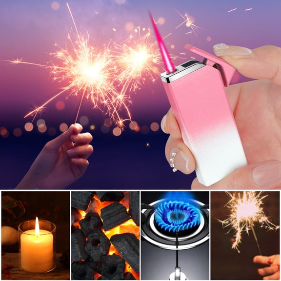 WUXICHEN Windproof Lighter, Portable Inflatable Metal Torch, Red Flame Outdoor BBQ Lighter, Pink White Gradient